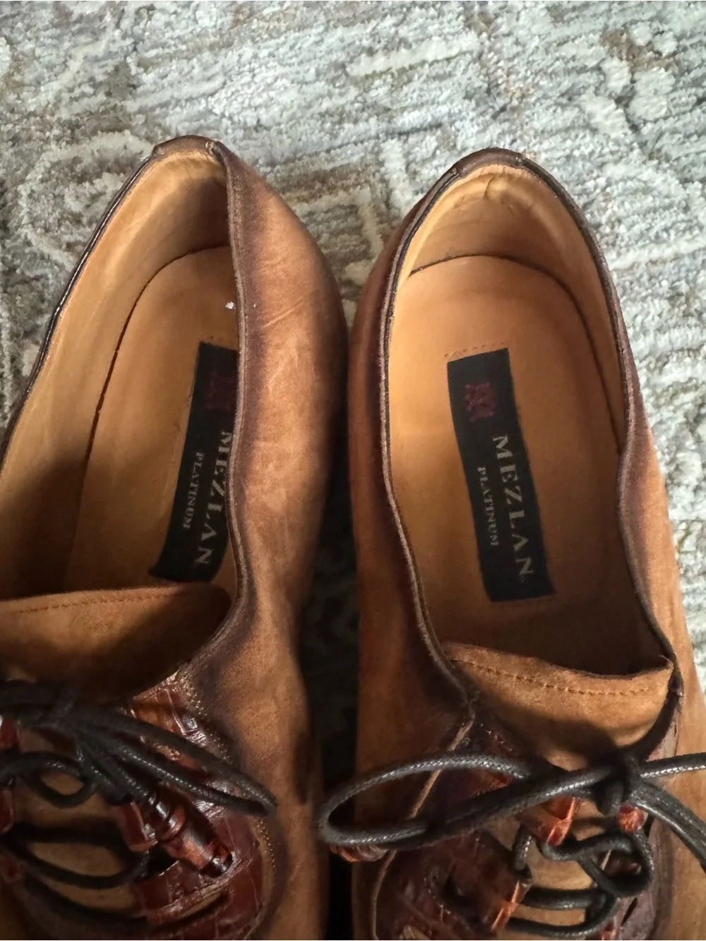Mezlan Tan Suede Oxfords with Cognac Leather Lace Panels